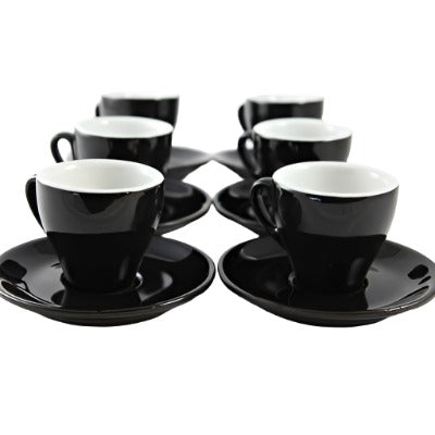 Nuova Point - Cappuccino Cups and Saucers, Black, set of 6