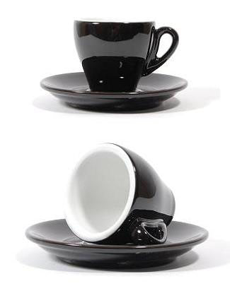 Nuova Point - Cappuccino Cups and Saucers, Black, set of 6