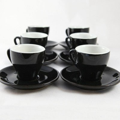 Nuova Point - Cappuccino Cups and Saucers, Black, set of 6
