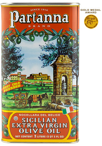 Partanna Extra Virgin Olive Oil, 100% Sicilian Olives, 101 oz | 3 Liter