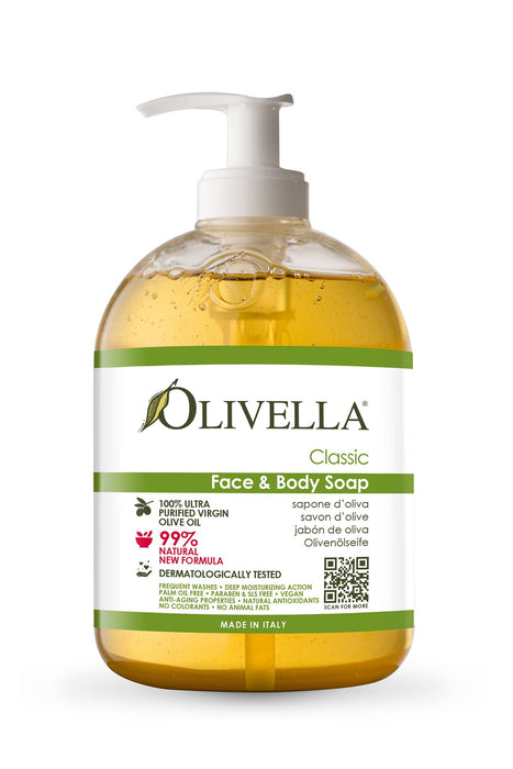 Olivella Classic, Face and Body Liquid Soap, 16.9 oz | 500 ml