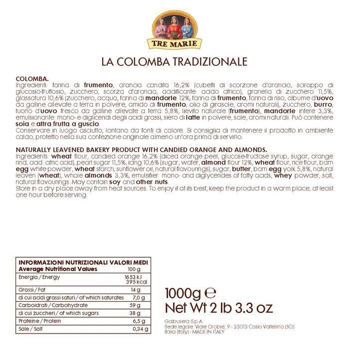 Tre Marie Colomba Traditional, Tradizionale, 2 lb 3.3 oz | 1000g