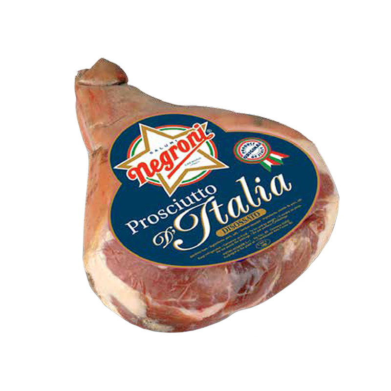 Packaged Negroni Prosciutto D'Italia, displaying the brand logo and product name, indicating it is a prosciutto dipped in oil.