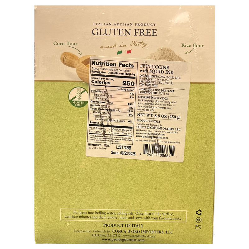 Paolo's Gluten Free Fettuccine With Squid Ink, Corn & Rice Flour, 8.8 oz | 250g
