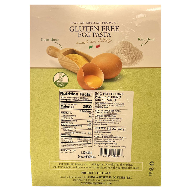 Paolo's Gluten Free Fettuccine Paglia & Fieno with Spinach, Corn & Rice Flour, 8.8 oz | 250g