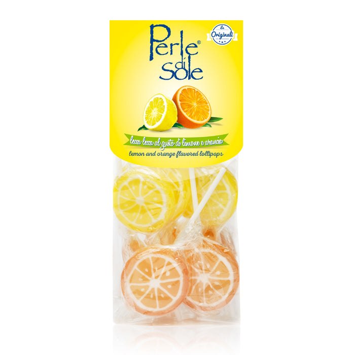 Perle di Sole Assorted Lemon and Orange Lollipops, 4.94 oz. - 140g