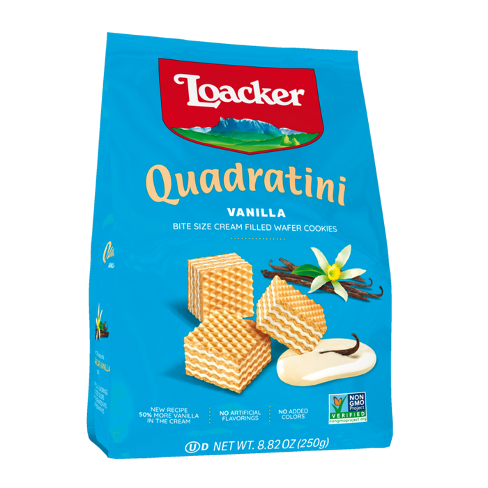 Loacker Quadratini Bite Size Wafers, Vanilla, 8.82 oz | 250g