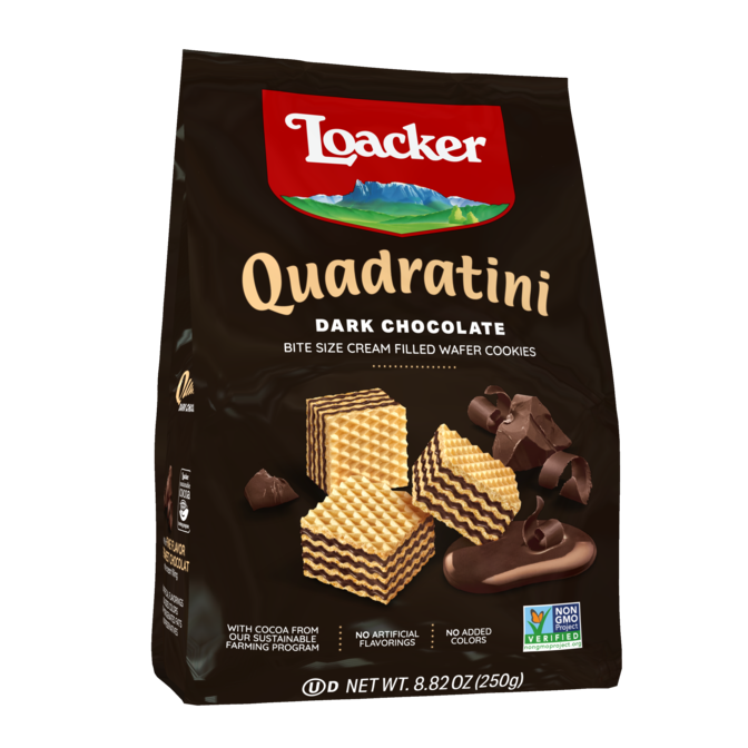 Loacker Quadratini Bite Size Wafers, Dark Chocolate, 8.82 oz | 250g