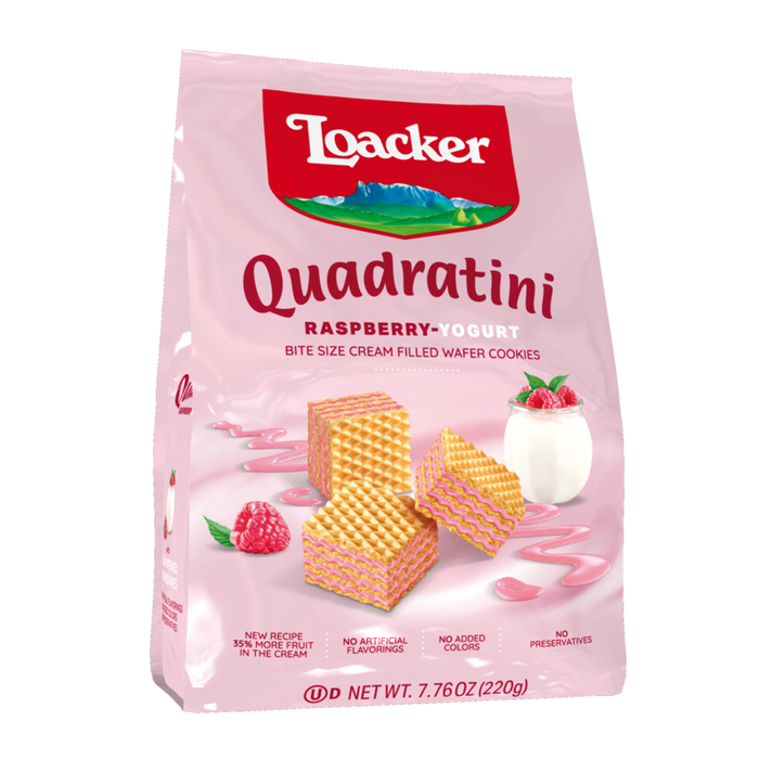 Loacker Quadratini Bite Size Wafers, Raspberry-Yogurt, 7.76 oz | 220g
