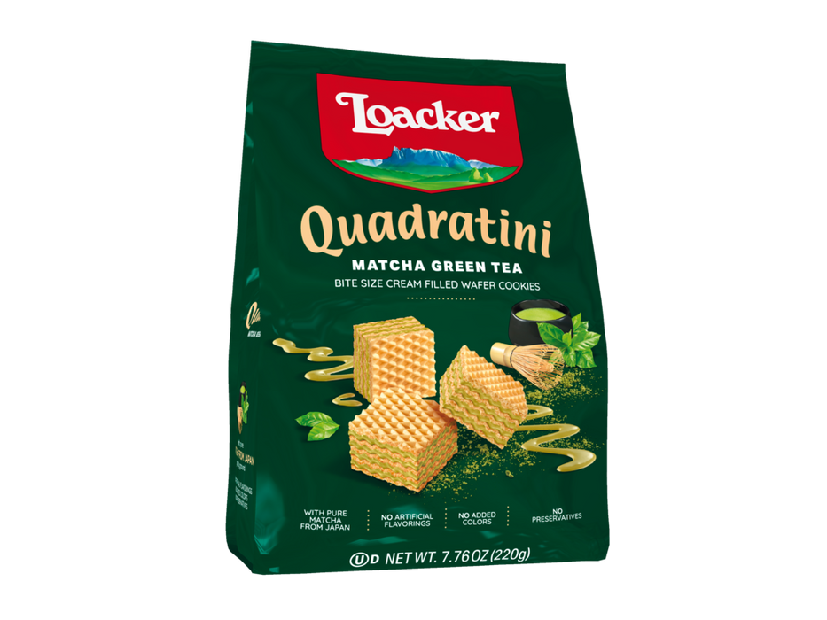 Loacker Quadratini Bite Size Wafers, Matcha Green Tea, 7.76 oz | 220g