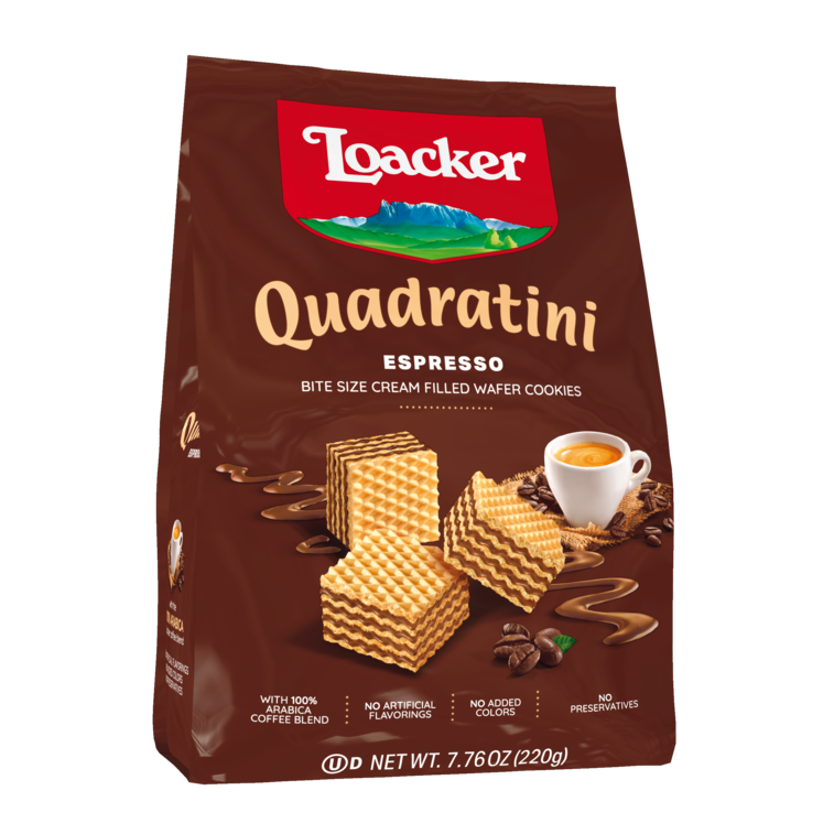 Loacker Quadratini Bite Size Wafers, Espresso, 7.76 oz | 220g