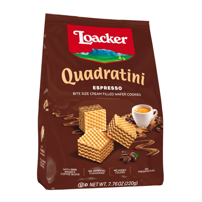 Loacker Quadratini Bite Size Wafers, Espresso, 7.76 oz | 220g