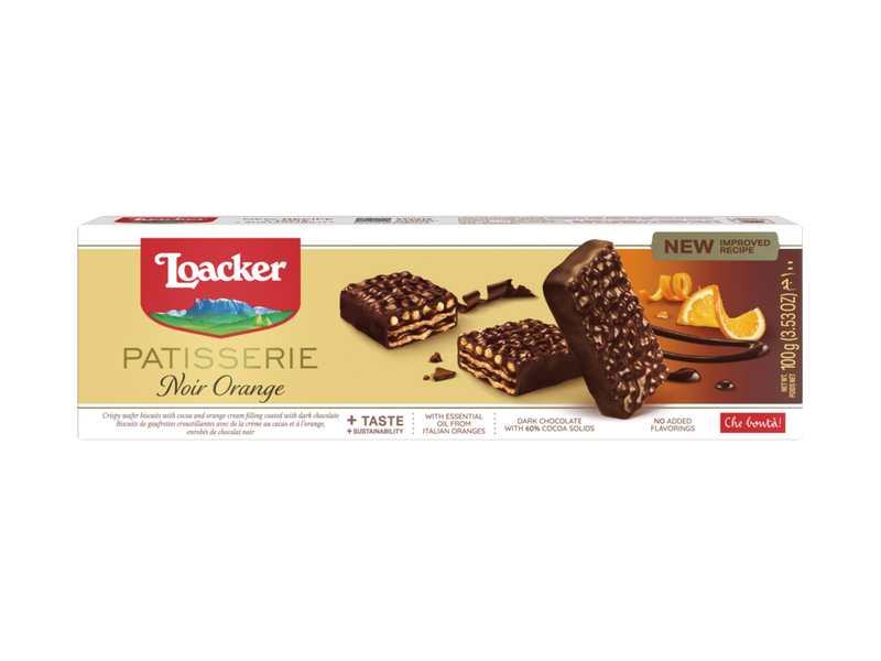 Loacker Patisserie Noir Orange Dark Chocolate Wafer, 3.53 oz | 100g