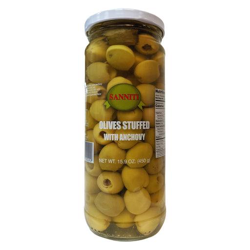 Sanniti Olives Stuffed With Anchovies, 15.9 oz | 450g