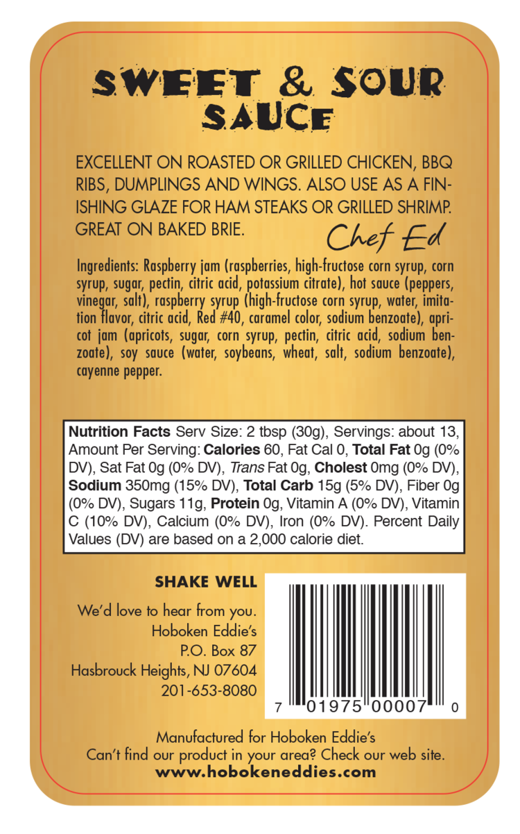 Hoboken Eddie's Sweet & Sour Sauce, 14 oz