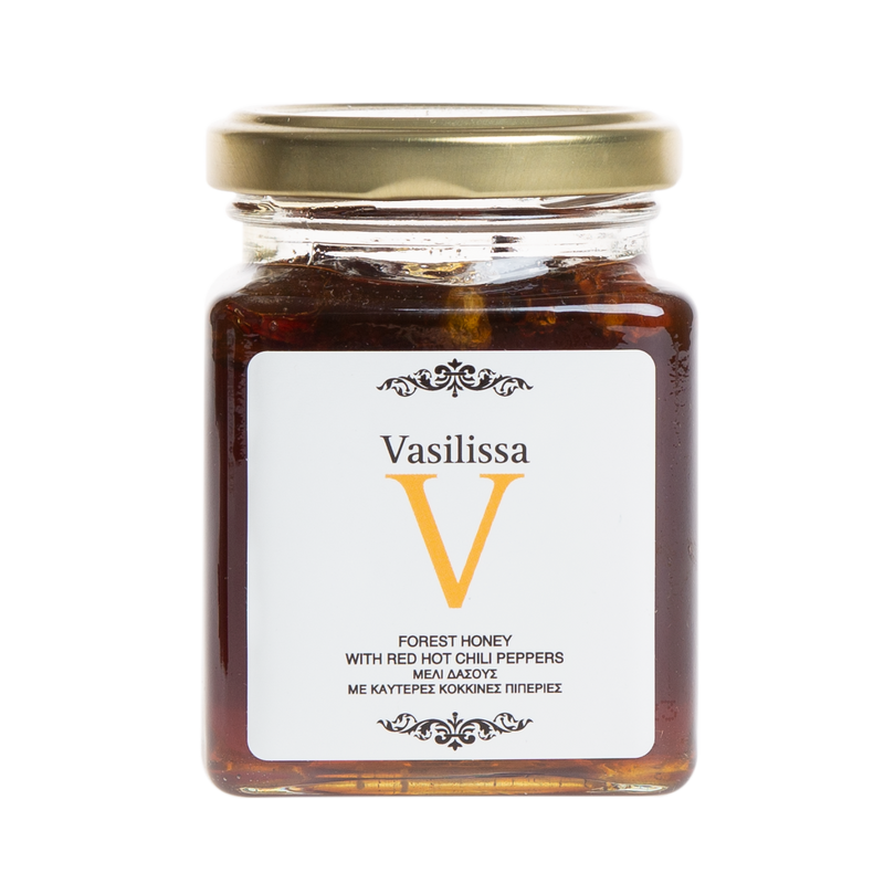 Vasilissa Greek Honey Wildforest Honey with Red Hot Chili Pepper, 8.81 oz | 250g
