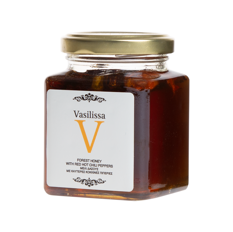 Vasilissa Greek Honey Wildforest Honey with Red Hot Chili Pepper, 8.81 oz | 250g