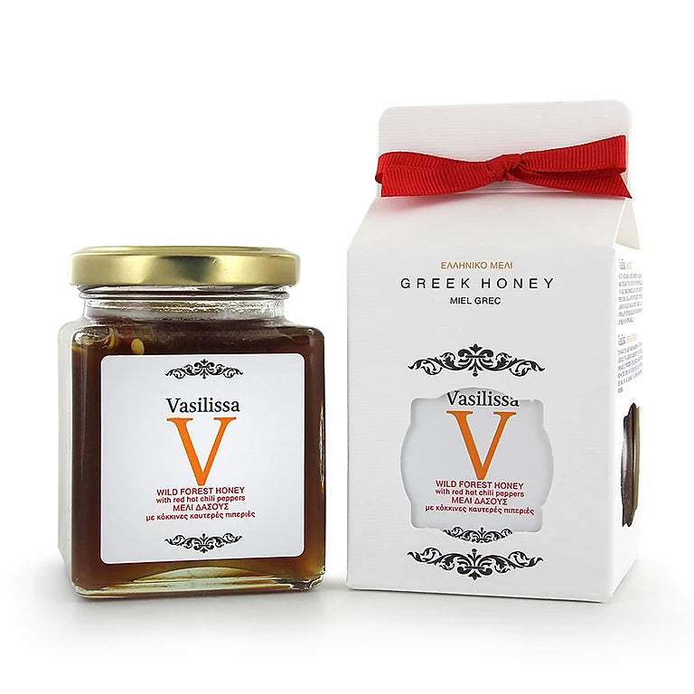 Vasilissa Greek Honey Wildforest Honey with Red Hot Chili Pepper, 8.81 oz | 250g