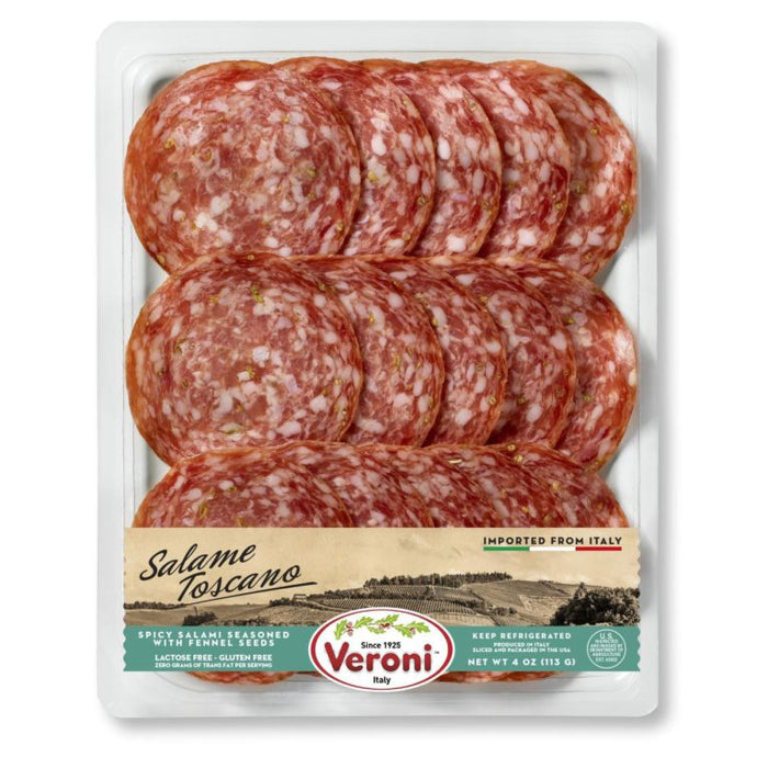 Veroni Pre-Sliced Salame Toscano, Spicy W/ Fennel, Made In Italy, 4 oz | 113 g