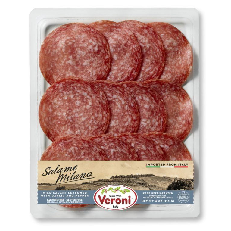 Veroni Pre-Sliced Salame Milano, Mild Salame with Garlic & Pepper, 4 oz | 113g