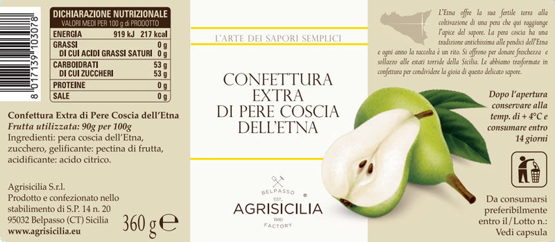 Agrisicilia ETNA Pears Extra Jam, 12.7 oz | 360g