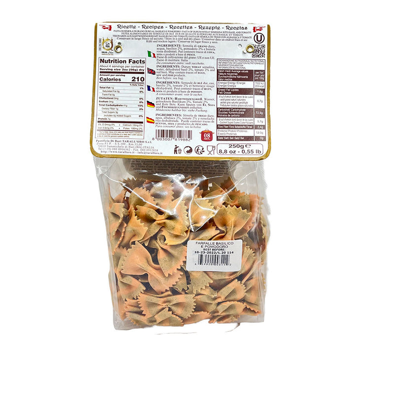 Tarall'oro Farfalle Basil and Tomato, 8.8 oz | 250g