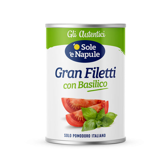 O Sole e Napule Sliced Tomatoes With Basil, 14 oz | 400g