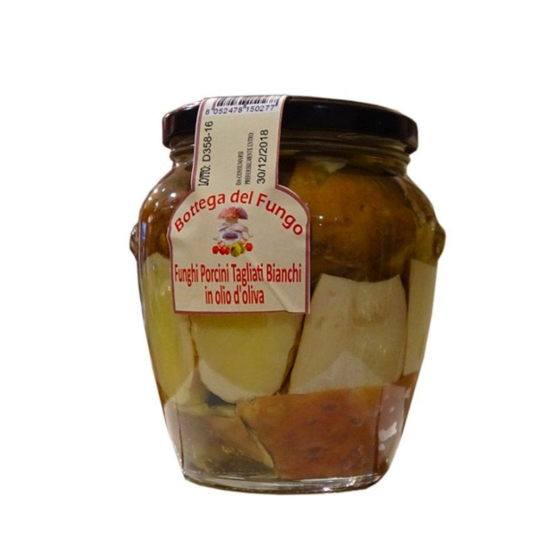 Bottega Del Fungo Sliced White Porcini Mushrooms in Olive Oil, 17.6 oz | 500g