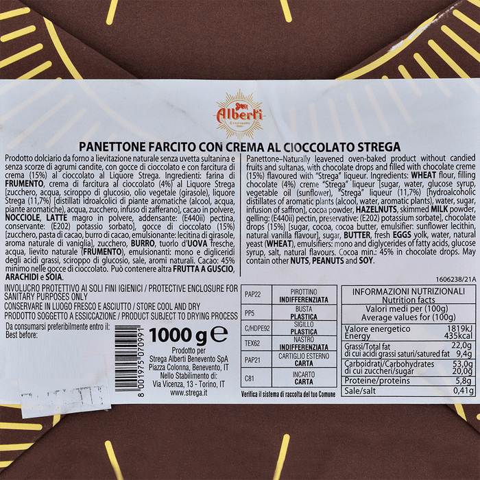 Strega Panettone with Chocolate Drops and Strega Liqueur Cream, 35.27 oz | 1000g
