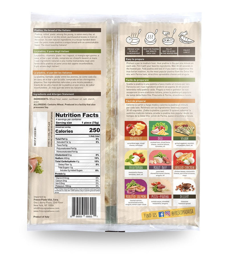 Fresco Classic Piadelle, Piadina, 4 x 75g, 10.6 oz | 300g