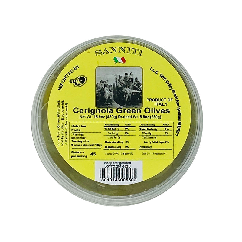 Sanniti Green Cerignola Olives, Drained Wt. 8.8 oz | 250g