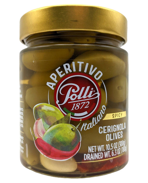 Polli Spicy Cerignola Green Olives, 10.5 oz | 300g