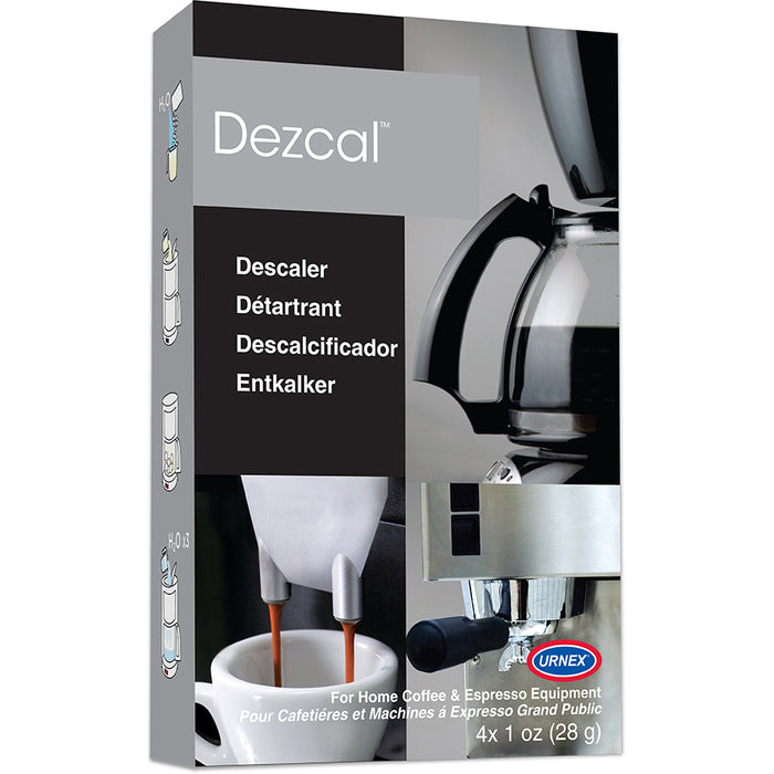 Urnex Dezcal Coffee and Espresso Descaler and Cleaner, 4 Uses Box