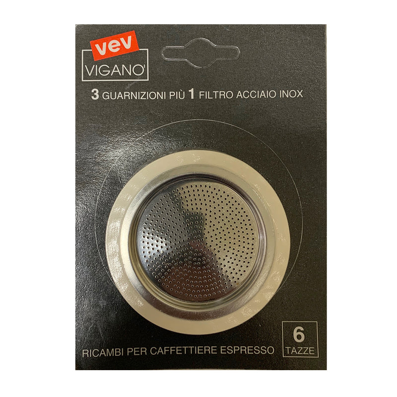 Gasket + Screen for 6 cup Vev Vigano & Kontessa Coffee Makers Stove Top Pots (Set of 3 Gasket + 1 Screen)